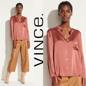 Vince Silk Band Collar Blouse size M